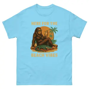 Here for the Beach Vibes – Blue Skunk Ape Tee | Funny Bigfoot Vacation Shirt
