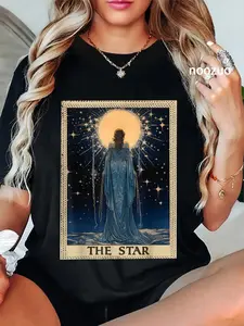 100% Cotton Vintage Tarot Card The Star T-Shirt Casual Graphic Printed Tee