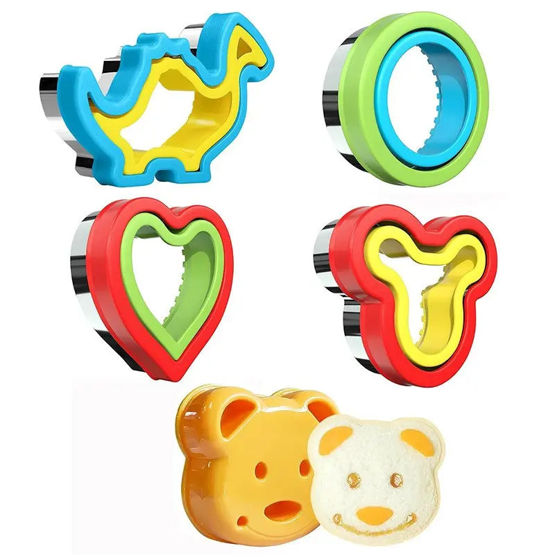 Top Rated 5pcs Sandwich Cutter Set Animal Bear Dinosaur Shapes Bread Press Molds Cookie Cutters for Kids Lunch Bento Birthday Parties Perfect Children's Day Gift for Home Baking Picnic Breakfast DIY Crafts Playdough Projects and Classroom Activities