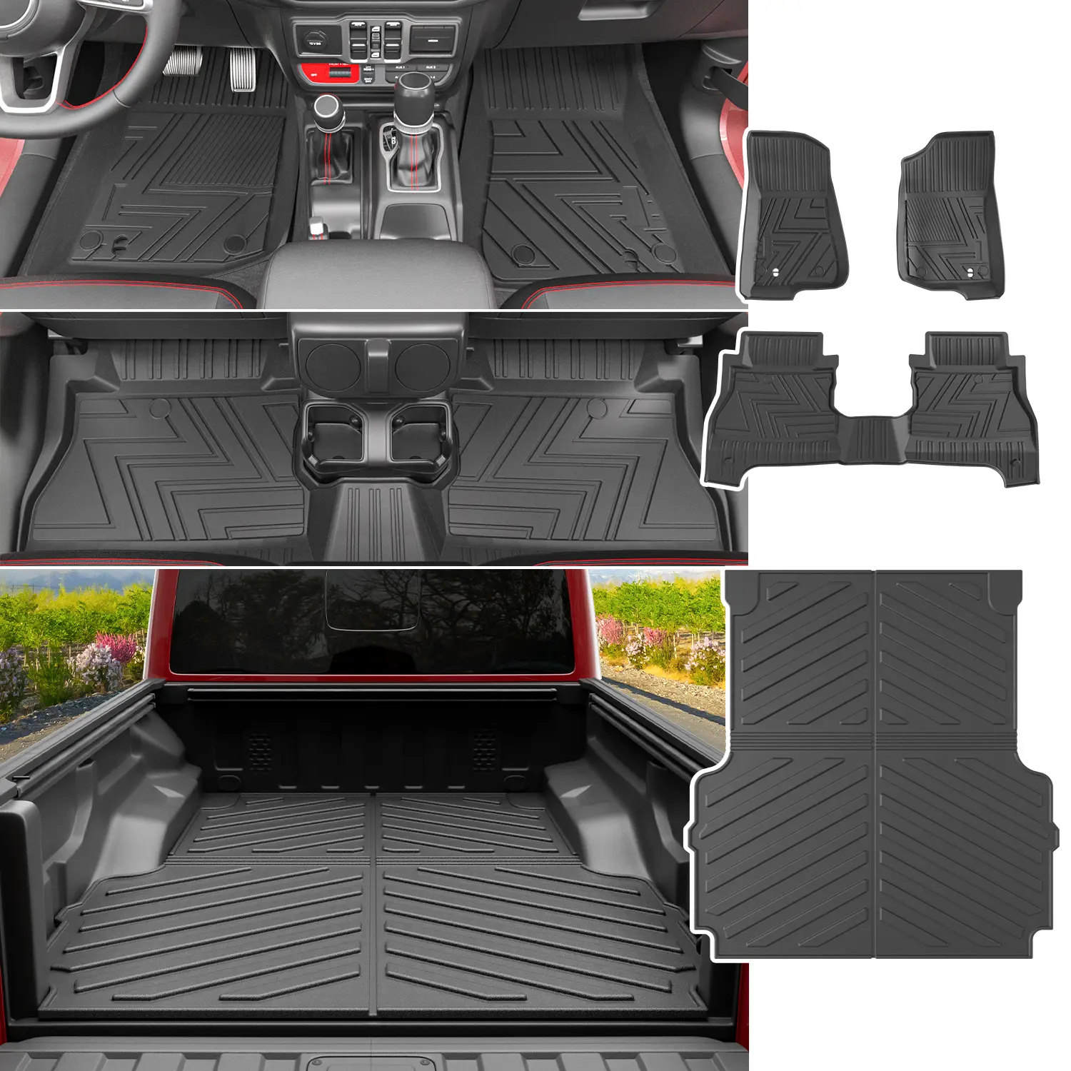 [Fits 20-26 Gladiator JT] Floor Mats Compatible with 2020-2026 Jeep Gladiator JT Truck Bed Mat Floor Liner 5FT Bed Mat TPE Truck Liner Replacement for 20-26 Jeep Gladiator Accessories