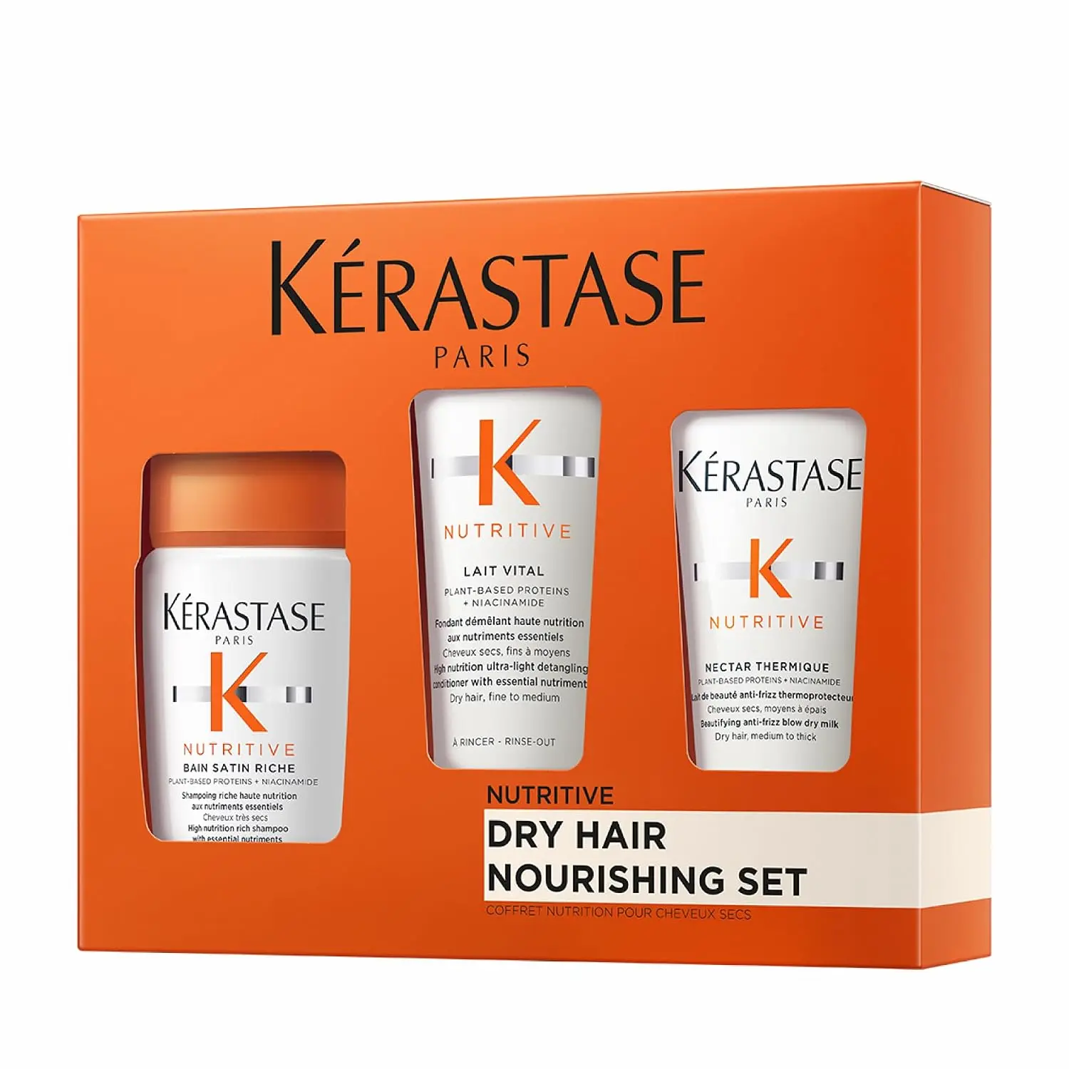 Kérastase Nutritive Discovery Set For Dry Hair - Nourishing Mini Shampoo, Conditioner and Leave In, Controls Frizz and Enhances Shine With Niacinamide