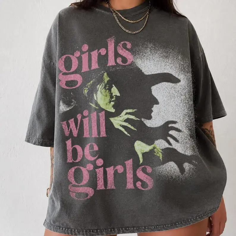 Comfort Colors Girls Will Be Girls Shirt, Witchy Feminist Graphic Tee, Pink Goth T-Shirt, Vintage Summerween Shirt, Grunge Halloween Apparel, Women's T-shirt, Graphic Tee