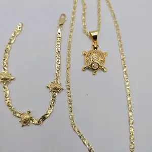TURTLES fashion set chain 18"inches 24"inches available bracelet 7"inches  gold color PLATED gold over stainless steel