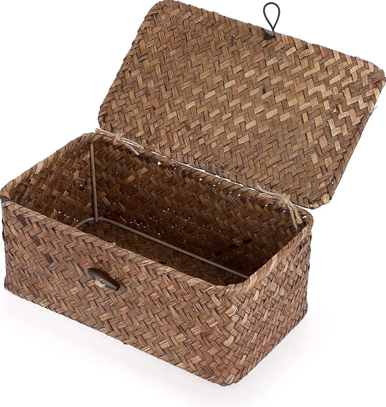 Wicker Shelf Baskets Bin with Lid, Seagrass Storage Boxes