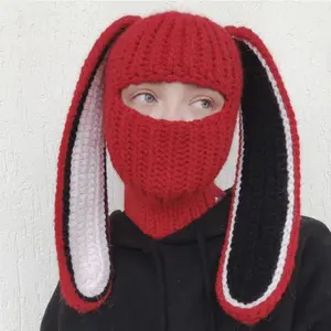 1 Full-Face Balaclava Ski Mask - Windproof Breathable Winter Hat with Bunny Ears and Fuzzy Trim, Ideal for Cycling, Skiing, Halloween & Christmas Costumes - Warm Outdoor Sports Mask, Creative Unisex Design - Perfect for Winter Activities and Theme Pa, Wi
