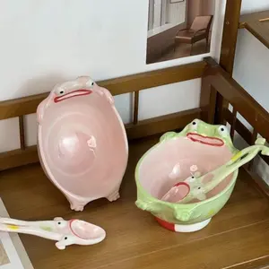 Unique Frog Design Large Capacity Ceramic Bowl, Food Grade Lead Free BPA Free Quirky Abstract Dessert Dish Tableware, Dishwasher & Microwave Safe Dinnerware for Snack Rice Ice Cream Home Kitchen Party Daily Use
