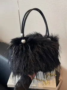 Dark plush one-shoulder handbag, Fluffy handbag, niche design imitation fur messenger bag, fashionable  exquisite casual versatile commuter bag, simple  multi-color optional, suitable for daily travel, shopping, etc.