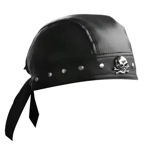 1PC Unisex Halloween Skull Hat, Cross Pattern Headwear, Black Rivet Faux PU Bandana Headwrap with Metal Decor, Punk Style Adjustable Biker Bandana, Ideal for Motorcycle Riding & Fashion Parties, Y2K Hip Hop Style
