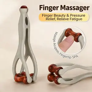 Solid Wood Dual Roll Massager, Multi-Function Ergonomic Finger Neck Shoulder Meridian Relief Tool Portable Tension Relief Massage Tool for Home Office Daily Relaxation