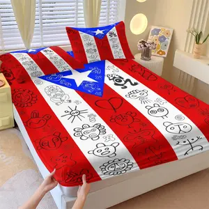 American Flag Star Folk Fitted Sheet Set (with 2 Pillowcases) - Soft Polyester Fabric, Sleep-Enhancing & Room-Elevating, Perfect for Gifting