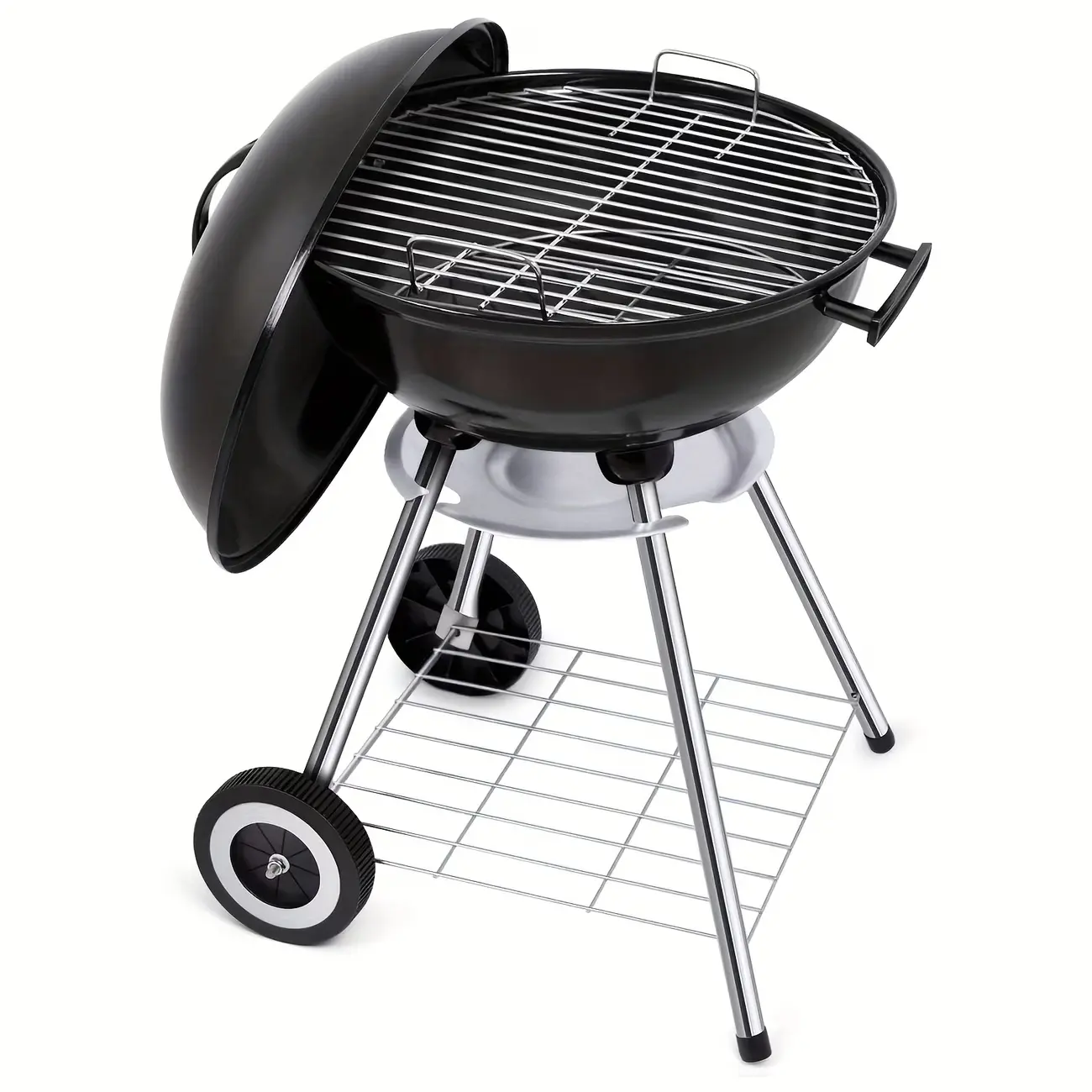 17.5-Inch Portable Barbecue - Wheeled Kettle Charcoal Grills BBQ, Manual Cast Iron Stand-Alone Freestanding Barbecues for 3-5 People Backyard Outdoor Cooking, Outdoor Cooking Barbecue, Parties