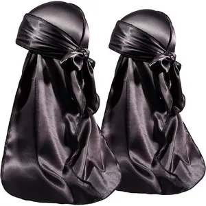 2 Pieces Silky Durag Pack for Men Women Waves, Premium Satin Deluxe Du-rag, Scarf Head Wrap