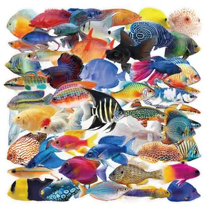 Fish Series Sticker, Colorful Fish Pattern Decorative Sticker, Self Adhesive Decor Paper for Gift Greeting Card Water Bottle Laptop Phone, Funny Stickers