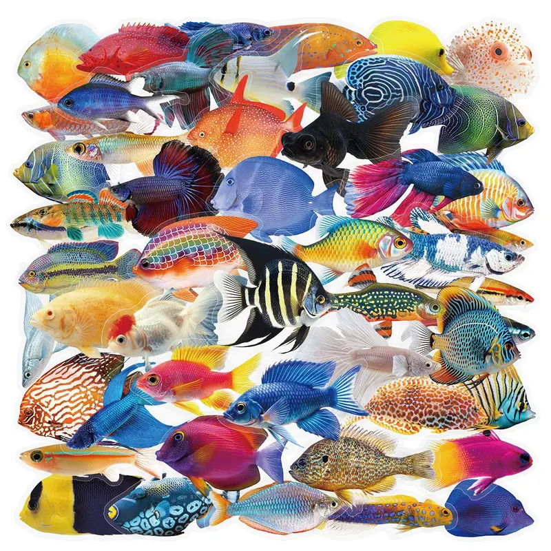 Fish Series Sticker, Colorful Fish Pattern Decorative Sticker, Self Adhesive Decor Paper for Gift Greeting Card Water Bottle Laptop Phone, Funny Stickers