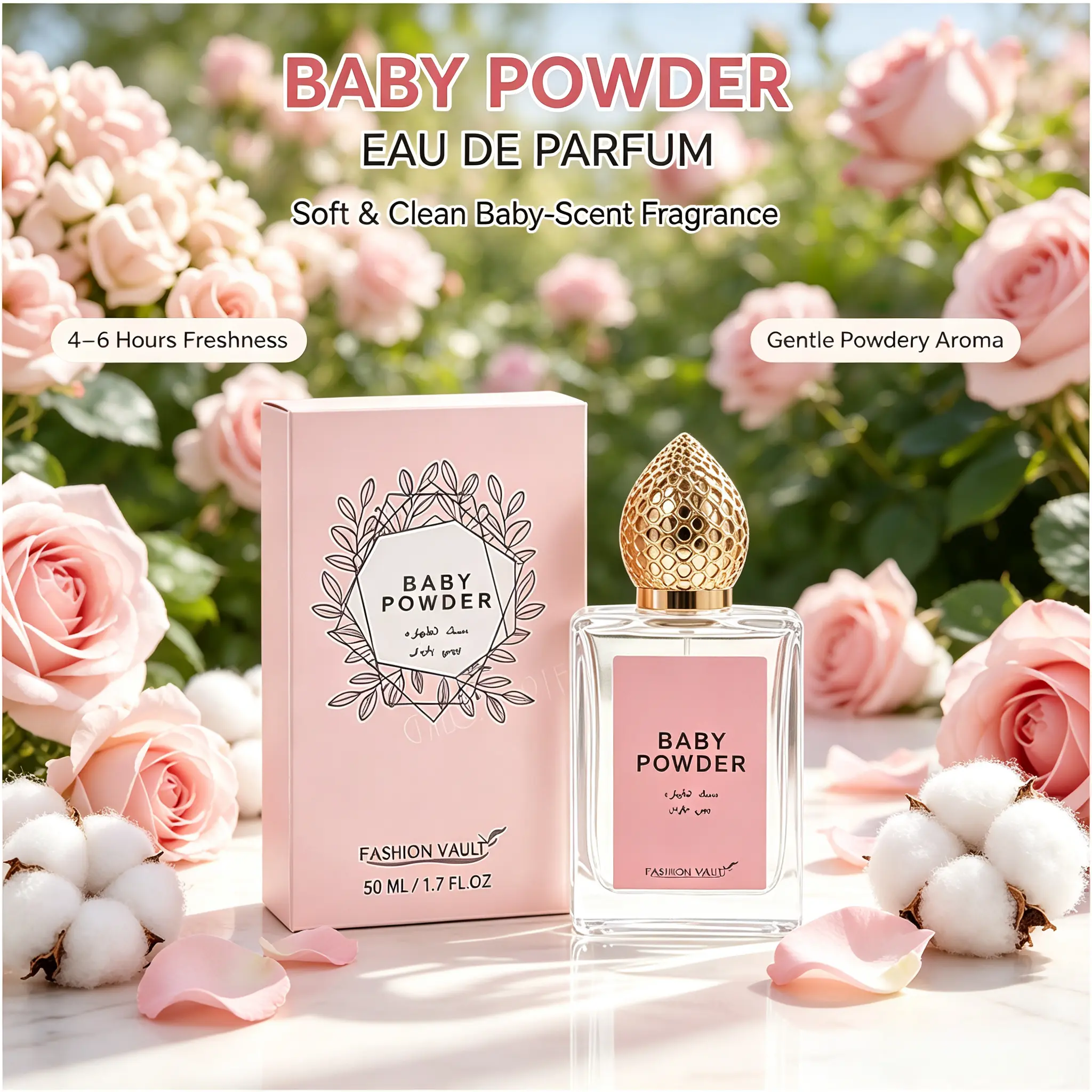 50ml women's light perfume, with the fragrance of baby powder, vanilla, a cute and gentle scent, long-lasting fragrance. This unique flavor is an excellent gift for women.