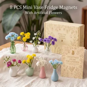 8 Pack Mini Flower Vase Refrigerator Magnets Ceramic Glass Small Vase Magnets for Fridge, Kitchen, Office, Whiteboard & Home Decor