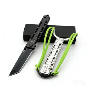 Multi-functional outdoor folding knife, with added slingshot, EDC tactical survival knife, sharp blade, high-strength steel, non-slip handle, window breaker, suitable for outdoor camping, fishing, BBQ, festival gifts, best choice for men