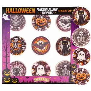 Halloween Marshmallow Toppers, Perfect Hot Cocoa Toppings or Dessert Decorating Candy, Assorted Festive Designs, 9 Count