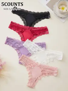 Women's Lace Underwear Set, Back Cross Strap Mesh Design, Comfortable Hollow Out Lace Decoration, High Elasticity All-Season Wear, Panties