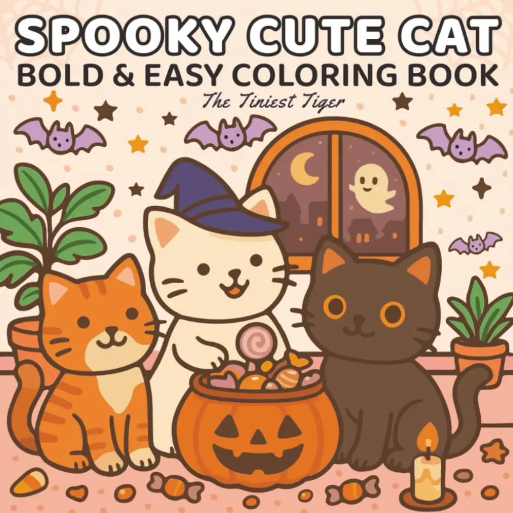 Spooky Cute Cat Coloring Book: Adorable Halloween Coloring Pages for Kids, Teens, and Adults.: Halloween Coloring Book for Cat Lovers