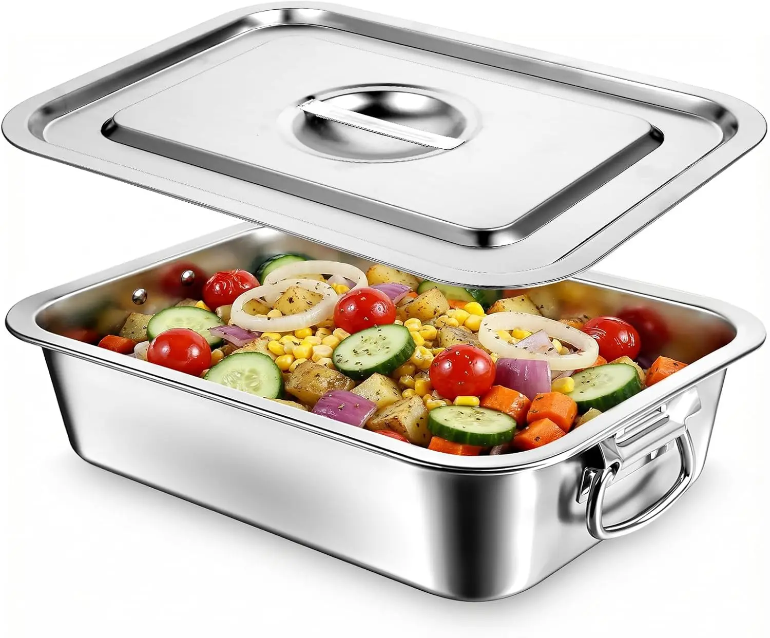 4 Inch Deep Lasagna Pan with Lid and Handles, 15.7x11.8 Inch Stainless Large Baking Dish Tray, Nonstick Lasagna Baking Thick Roasting Pan for Casserole Brownie Turkey