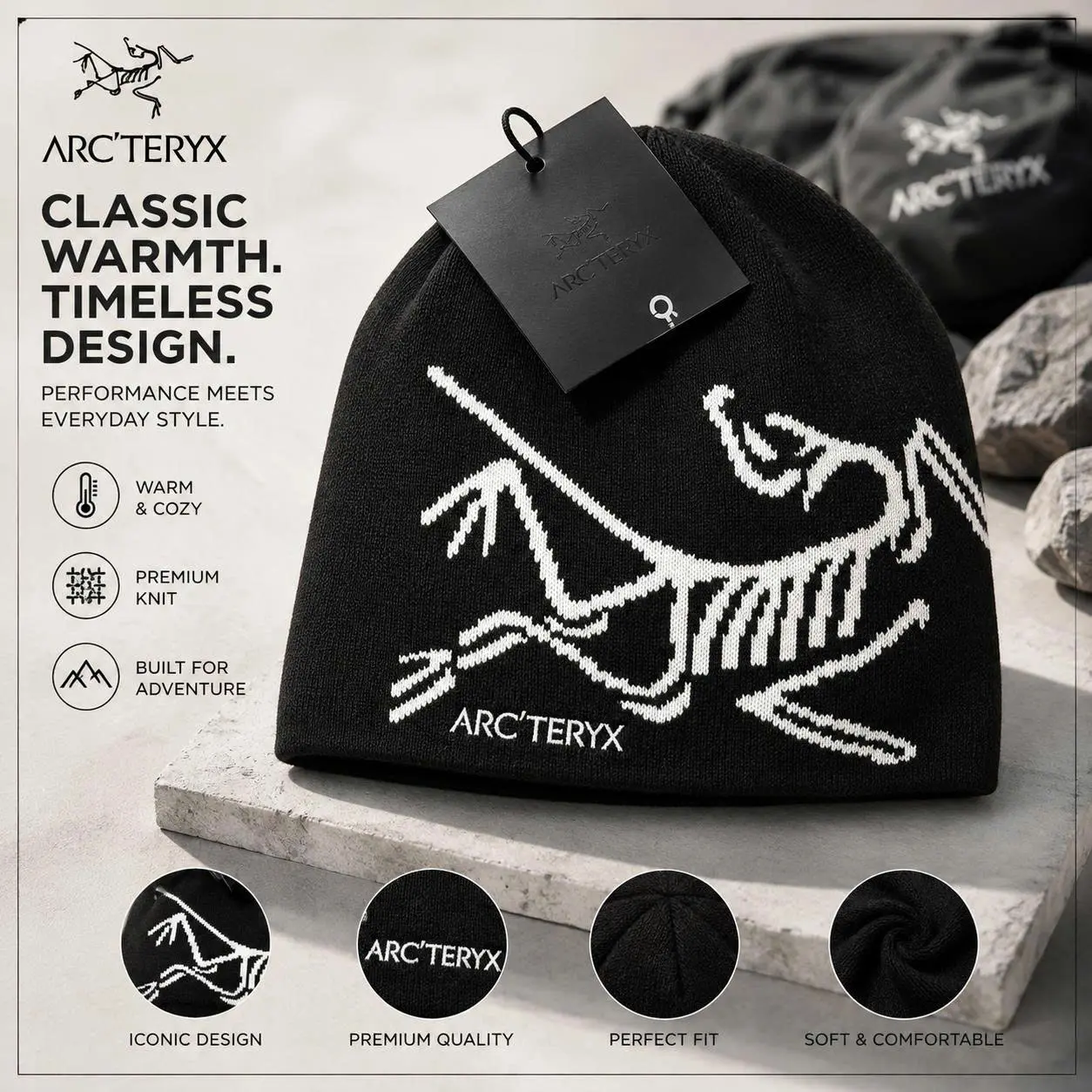 Arc'teryx Bird Head Toque Beanie Premium Knit Winter Hat for Men Women, Warm Thermal Skull Cap, Soft Stretch Cold Weather Beanie, Ski Snowboard Hiking Outdoor Hat, Mountain Camping Streetwear Cap, Everyday Winter Fashion