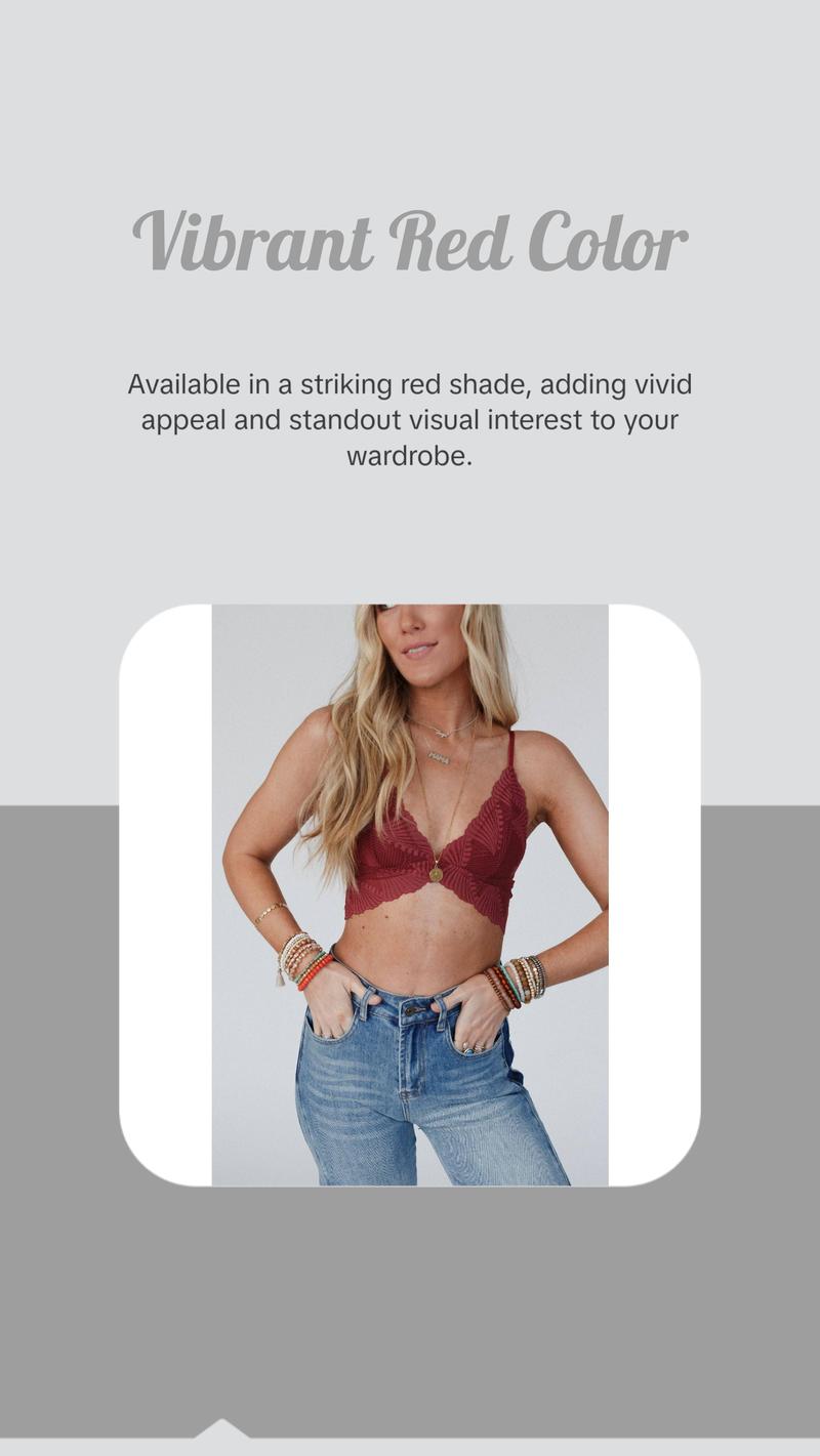 Butterfly Beauty Bralette - Red Cute Plain Lace Details 90% Nylon 10% Spandex Versatile Under Top or Dress
