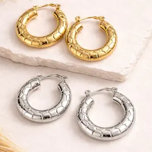 Stainless Steel Nugget Hoop Earrings