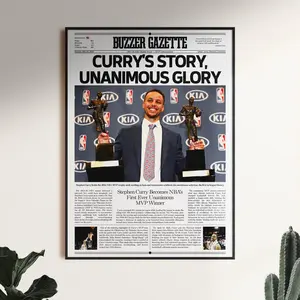 2016 Stephen Curry "Unanimous MVP" Poster, NBA Poster Print, Basketball Wall Print, Sports Newspaper Front Page