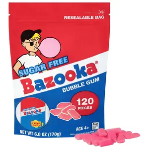 Bazooka New Sugar-Free Bubble Gum Pellets Bag - 120 Count Bulk Gum, Original Flavor, Resealable Pouch Perfect for Sharing, Ideal for Parties & Vintage Themes, Nostalgic Chewy Gum