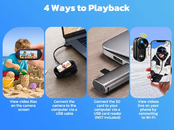 CAMWORLD 4K Mini Body Video Recording Camera - 64GB Micro SD Memory Card, Clip, Lens, Thumb-Action WiFi, 1.47" HD Screen, Magnetic Snap-On Mount, Wearable POV Vlogging Camera for Bikers