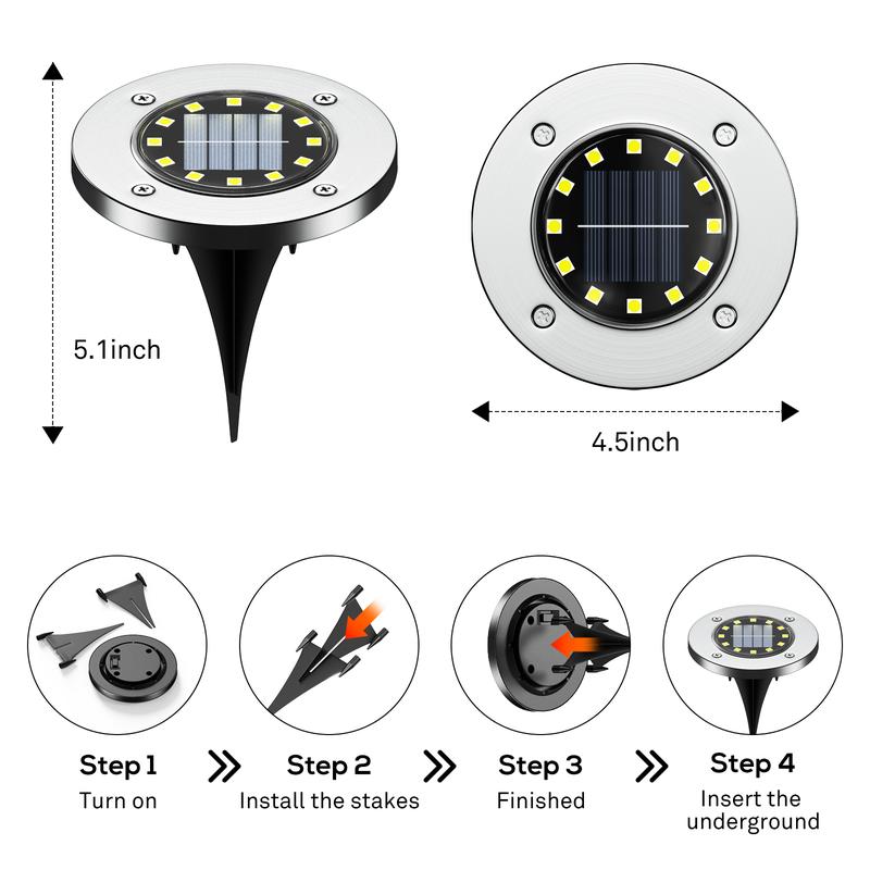Solar Outdoor Lights, 12 LEDs Solar Garden Lights/IP65 Waterproof/Warm&White Super Bright in-Ground Lights/Solar Disk Lights for Garden&Yard&Walkway&Pathway&Lawn&Driveway&Patio&Pool&Outdoor(8/12Pack)