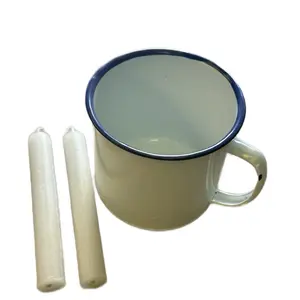 Candle and Enamel Mug Set Balen ak Gode blan with Two White Candles Included Cup Drinkware Reuse Coffee Washable Reusable