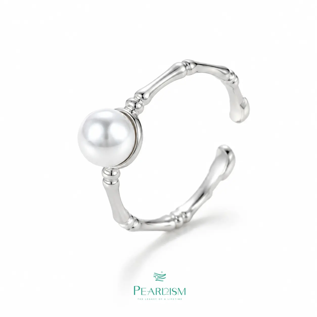 【Live】PEARLISM Unique Dainty AK Freshwater Pearl Ring 6mm Round Silver Bamboo Adjustable Hypoallergenic Gift For Her-AFAR010