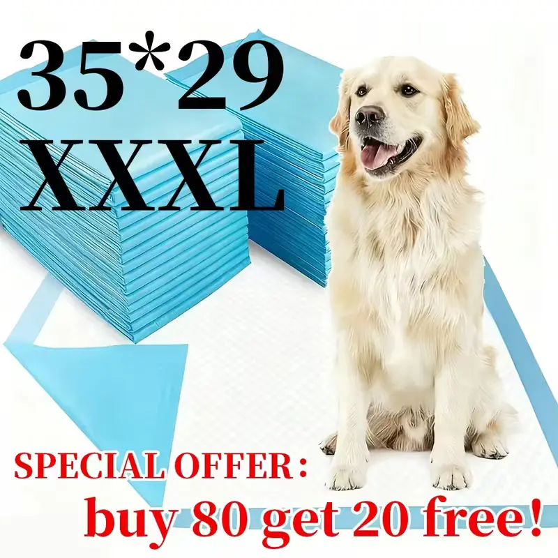 BRANDON-SUPER 100-Pack X-Large Puppy Pads - 35'' x 29'' Pee Pads for Dogs Potty Training with Leak-Proof Quick-Dry Design, 6-Layer Wee Wee Pads for Dogs, Blue,2.6kg/bag/