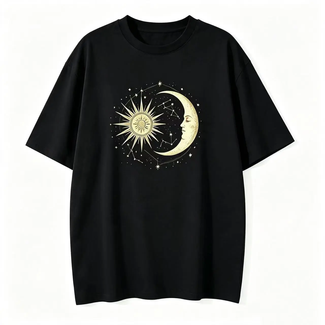 Women Sun And Moon Celestial Graphic T‑Shirt Vintage Astrology Star Casual Loose Short Sleeve