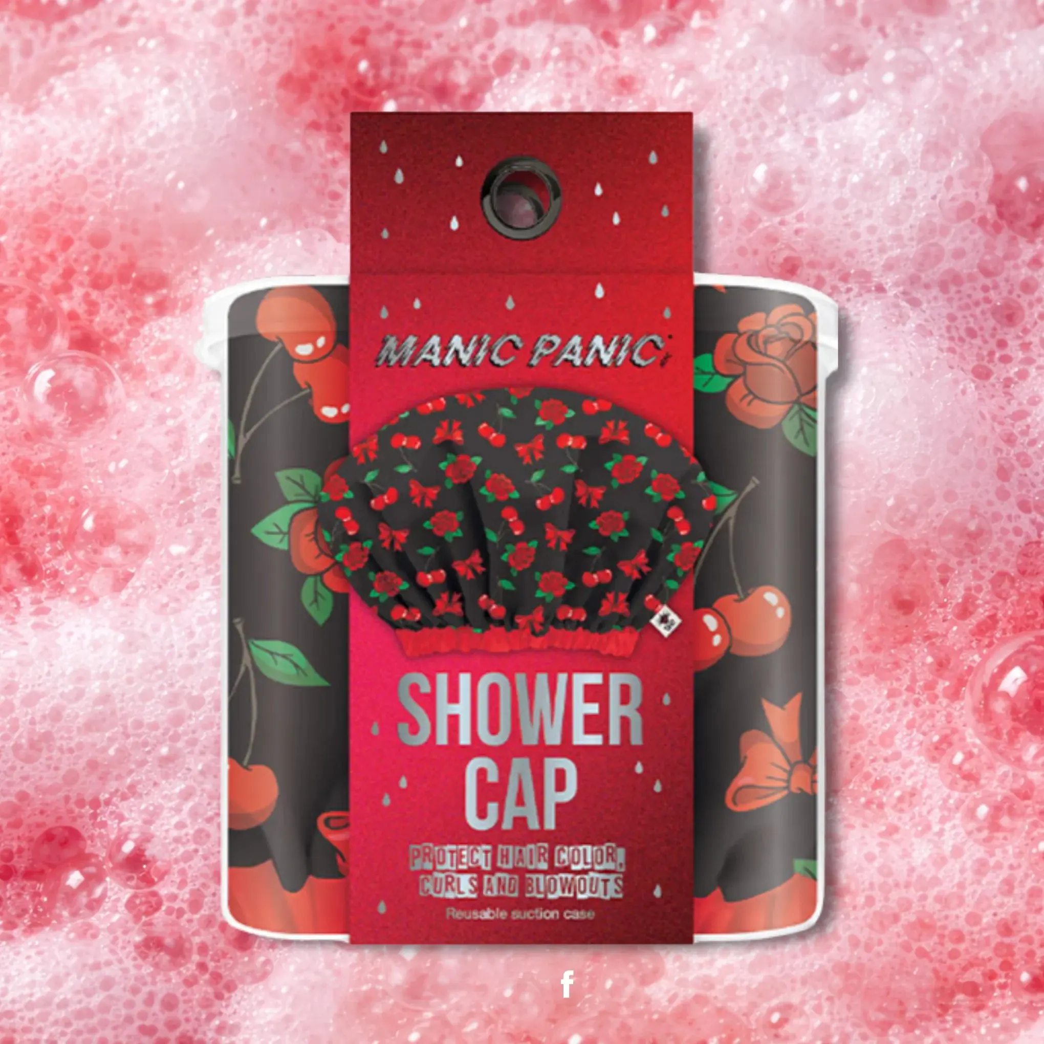 Printed Cherry & Bow Satin-Lined Waterproof Shower Cap - 1 Size Recyclable Bathroom Accessory, Shampoo Cap for All Hair Types, Curls & Protective Styles, Defends Against Showers Humidity, Satin Color Guard & Frizz Control