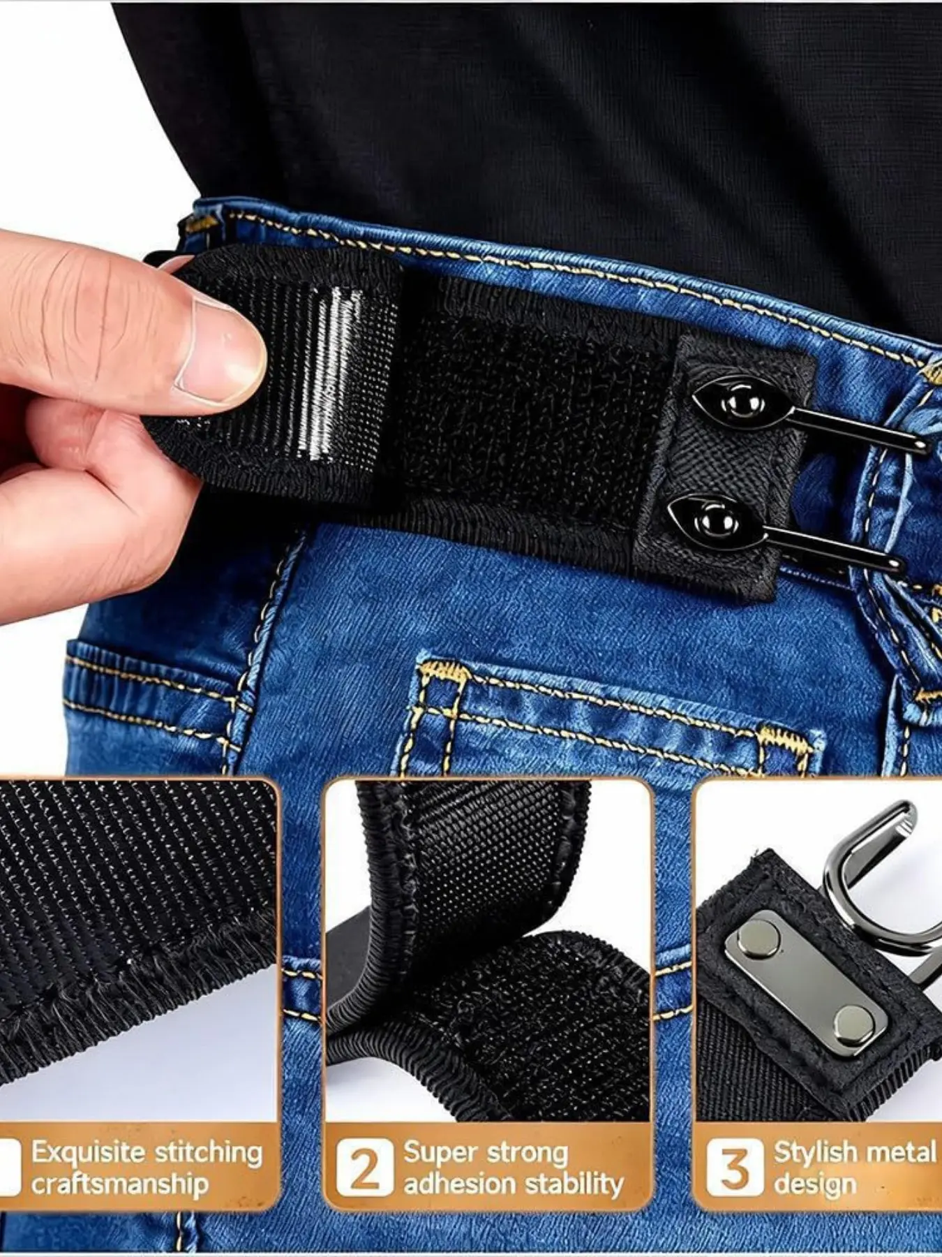 Unisex Elastic Waistband, Adjustable Hookless Belt, Invisible Denim Strap, Universal Fit for Men and Women, Comfortable Pants Accessory