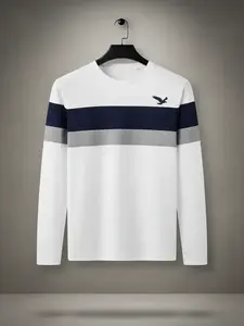 Men's Casual Eagle Print Long Sleeve T-Shirt, Soft Polyester Blend, Round Neck, Regular Fit, Fall & Winter Outdoor Wear