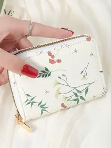 Floral printed credit card clip, stylish coin wallet zipper, credit card storage bag, simple casual multi card clip, perfect for outdoor activities, travel, and school