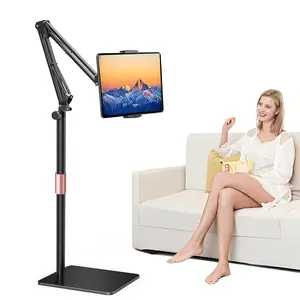 Tablet Floor Stand, 360-degree Rotatable Metal Tablet Stand Holder, Adjustable Kindle Holder, Universal Phone Stand for iPad/iPhoneX/iPad Pro or Other 4.7~10.9 Inch-Screen Devices (Black)