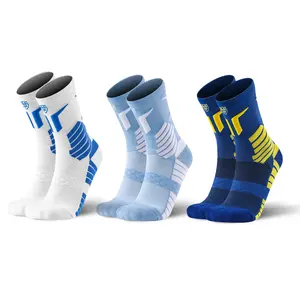 Professional Moisture Wicking Sports Socks Unisex Breathable Crew Socks 3 Pairs Dual Grip Tech 360 Arch Compression Shock Absorption Reinforced Toes Ankle Anti Slip Lightweight Breathable Sport Fit Socks for Basketball and Ball Games