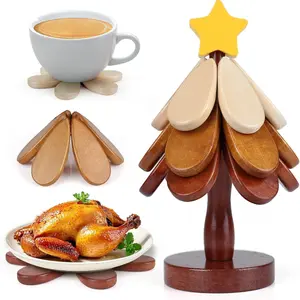 Wooden Trivets for Hot Dishes, Tree Trivet Wooden Tree Coasters Christmas Tree Coasters Wooden Set of 3, Table Decor Coaster for Home and Restaurant This foldable kitchen decorative art is perfect for placing pots, pans, bowls, coffee cups, teapots