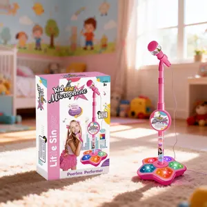 Microphone Toy, Karaoke Machine Toy with Light, Singing Machine Toy, Music Toy for Kids, Birthday Gift for Girls, Pink