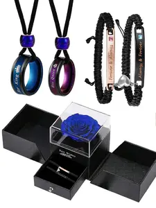 4-piece couple's bracelet and necklace set, Original Set, couple's jewellery gift set includes a rose gift box, perfect gift for him/her, Valentine's Day, Christmas, anniversary gift, for your girlfriend, boyfriend, husband, wife, soulmate