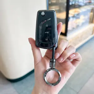ACEBOY for Toyota Flip Key Fob Cover Soft TPU Key Case Cover with Keychain for Fortuner Tundra Camry RAV4 Challenger Key Shell