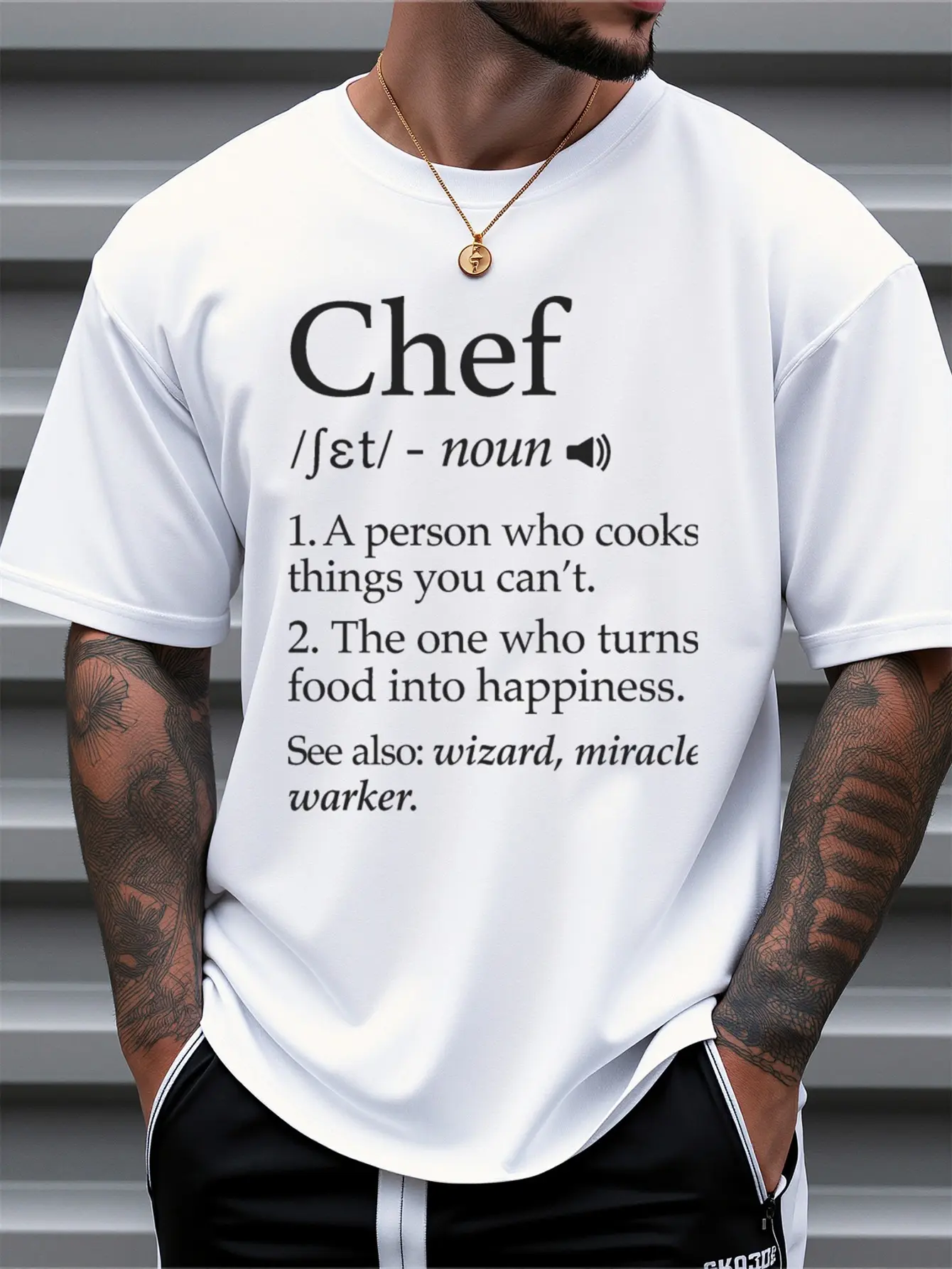 Men'S Chef Definition Graphic T-Shirt -  Casual Short Sleeve Tee with Funny Slogan And Chef Illustration, Regular Fit Round Neck, Machine Washable, Perfect Gift for Men, Springsummer Daily And Outdoor Wear, Chef T Shirt, Durable Casualwear