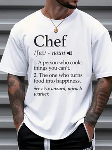 Men'S Chef Definition Graphic T-Shirt - 100% Casual Short Sleeve Tee with Funny Slogan And Chef Illustration, Regular Fit Round Neck, Machine Washable, Perfect Gift for Men, Springsummer Daily And Outdoor Wear, Chef T Shirt, Durable Casualwear