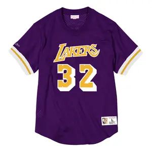 Mitchell & Ness NBA LA Lakers 1985 Magic Johnson Male Fitted Cut Purple Mesh Sports Jersey
