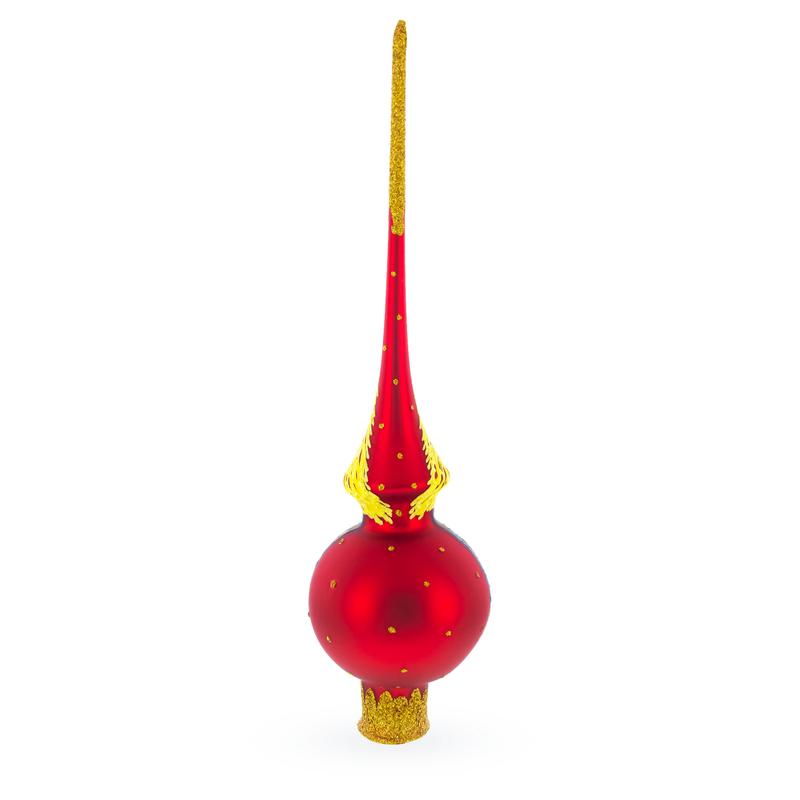 Holy Family on Red Mouth Blown Glass Christmas Tree Topper 11 Inches